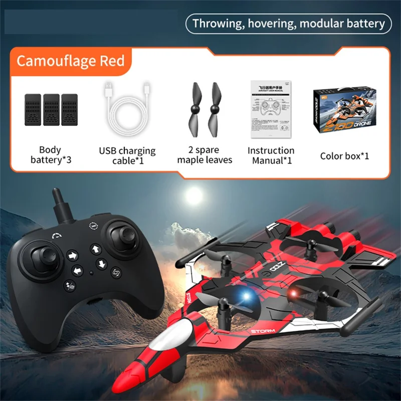 Z100 Altitude Hold Battle Drone 360 Degree Rolling Stunt Quadcopter with LED Light RC Aircraft, with 3 Batteries - Red  /  Black