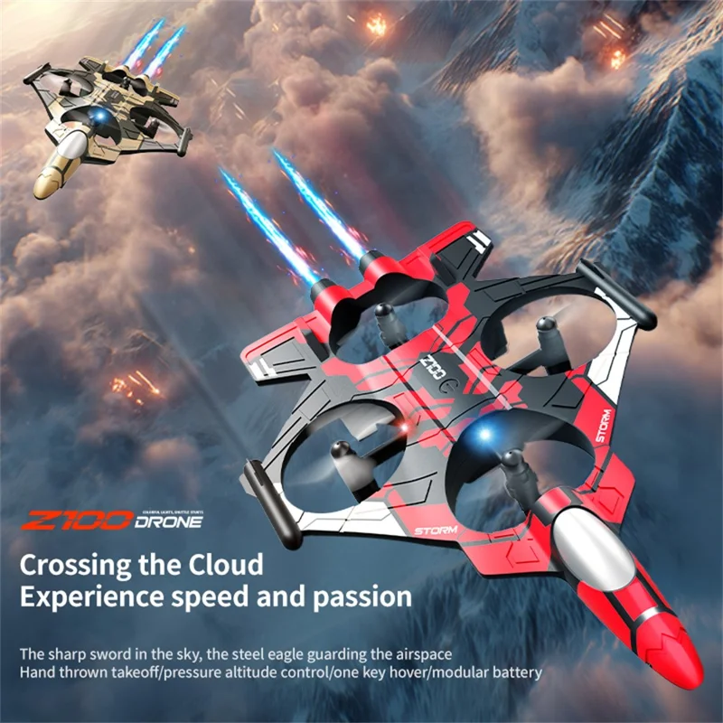 Z100 Altitude Hold Battle Drone 360 Degree Rolling Stunt Quadcopter with LED Light RC Aircraft, with 3 Batteries - Red  /  Black