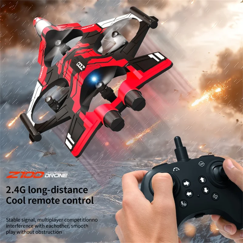 Z100 Altitude Hold Battle Drone 360 Degree Rolling Stunt Quadcopter with LED Light RC Aircraft, with 3 Batteries - Red  /  Black
