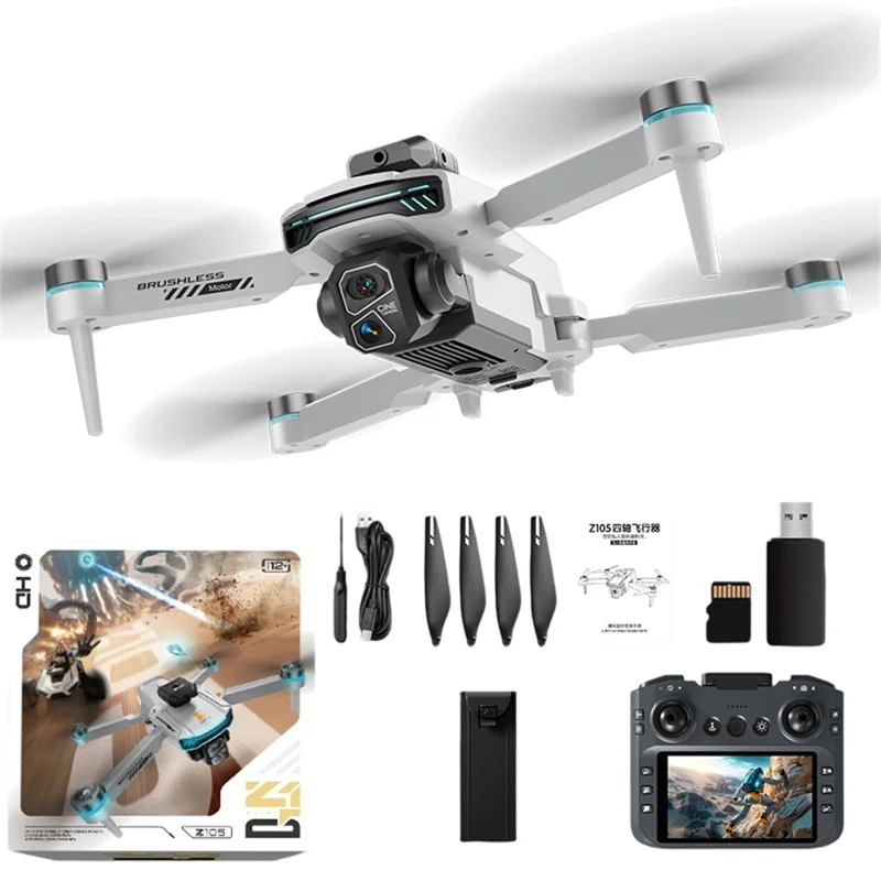 Z105 Drone con Cámara Dual, Evitación de Obstáculos Inteligente y Motores Sin Escobillas, con Pantalla de 4.3 Pulgadas y Control Remoto, con 1 Batería - Gris