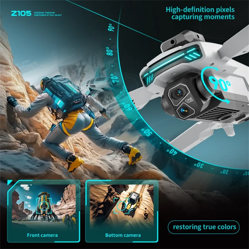 Z105 Drone con Cámara Dual, Evitación de Obstáculos Inteligente y Motores Sin Escobillas, con Pantalla de 4.3 Pulgadas y Control Remoto, con 1 Batería - Gris