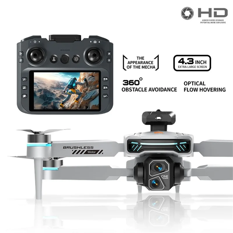 Z105 Drone con Cámara Dual, Evitación de Obstáculos Inteligente y Motores Sin Escobillas, con Pantalla de 4.3 Pulgadas y Control Remoto, con 1 Batería - Gris