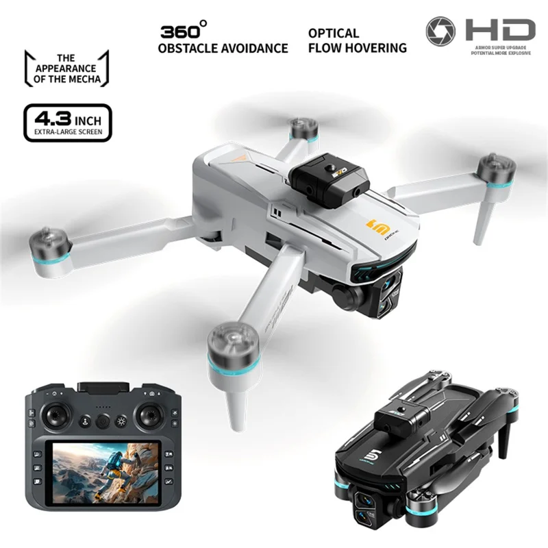 Z105 Drone con Cámara Dual, Evitación de Obstáculos Inteligente y Motores Sin Escobillas, con Pantalla de 4.3 Pulgadas y Control Remoto, con 1 Batería - Gris