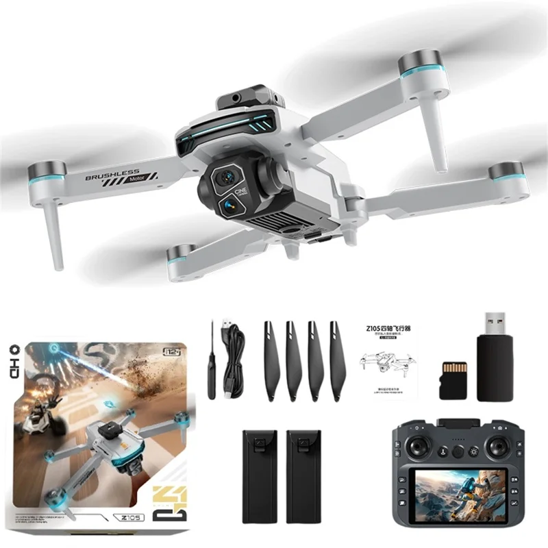 Z105 Dual Camera Smart Obstacle Avoidance Brushless Drone con Schermo Remoto da 4,3 Pollici, con 2 Batterie - Grigio