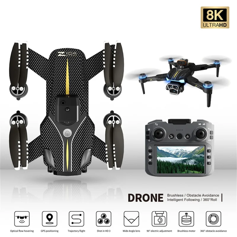 Z104 Drone GPS com Tela Remota de 4,5 Polegadas, Fotografia Aérea HD, Quadricóptero Brushless, com 2 Baterias
