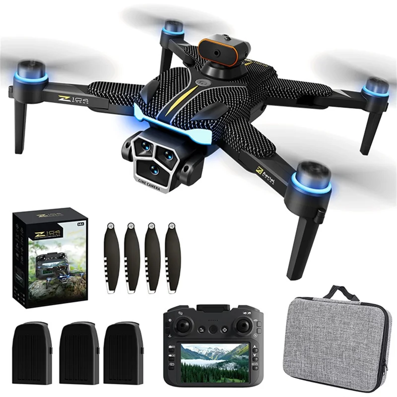 Drone Brushless Versão Padrão Z104 com Controle Remoto de Tela de 4,3 Polegadas, Posicionamento de Fluxo Óptico, Aeronave com 3 Baterias