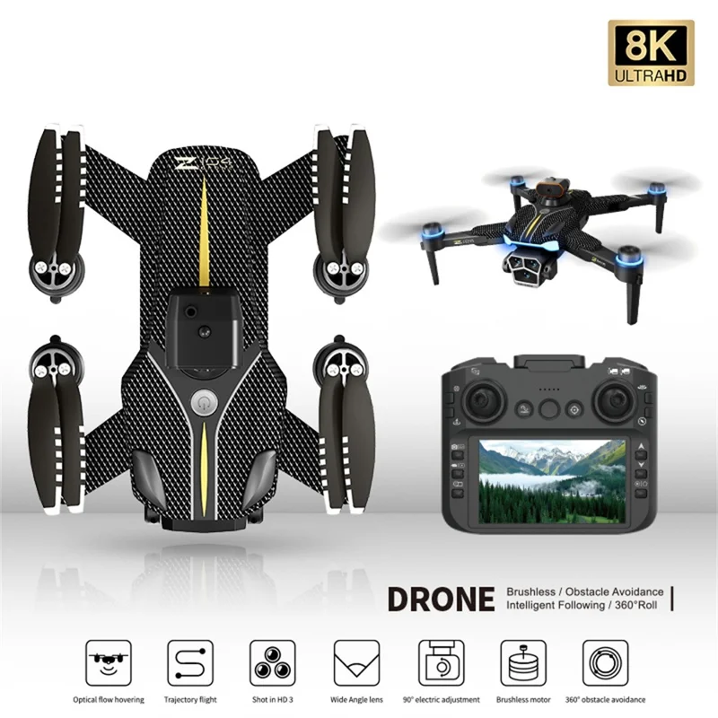 Drone Brushless Versão Padrão Z104 com Controle Remoto de Tela de 4,3 Polegadas, Posicionamento de Fluxo Óptico, Aeronave com 3 Baterias