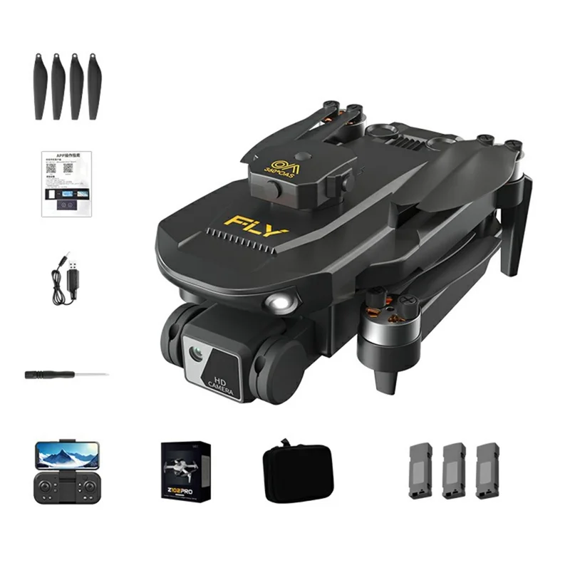 Z102 EIS Gimbal Foldable RC Quadcopter Dual Camera Optical Flow Positioning Brushless Drone, med 3 batterier - Sort