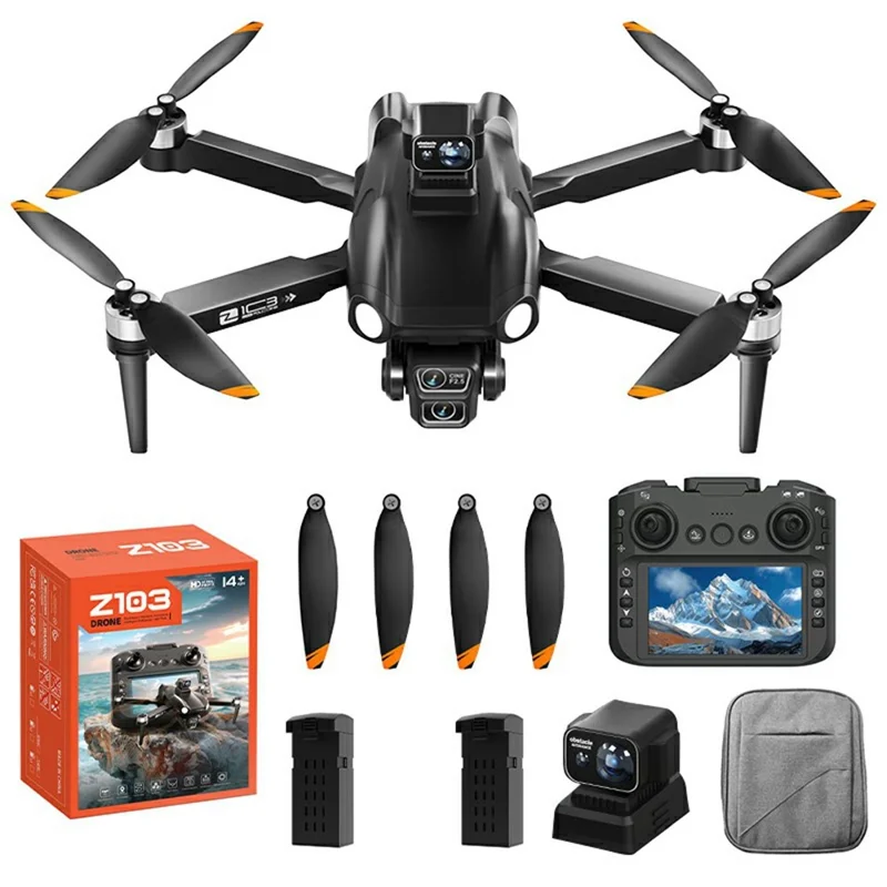 Z103 Laser Obstacle Avoidance GPS Drone Dual Camera Aerial Photography Aircraft with 4.5 Inch Screen Controller, with 2 Batteries
