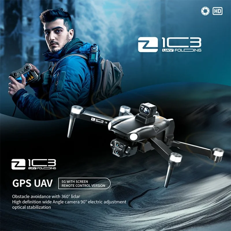 Z103 Laser Obstacle Avoidance GPS Drone Dual Camera Aerial Photography Aircraft with 4.5 Inch Screen Controller, with 2 Batteries