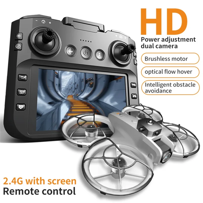 Z4 HD FPV Drone Brushless Optical Flow RC Quadcopter with 4.3 Inch Screen Remote Control, with 2 Batteries