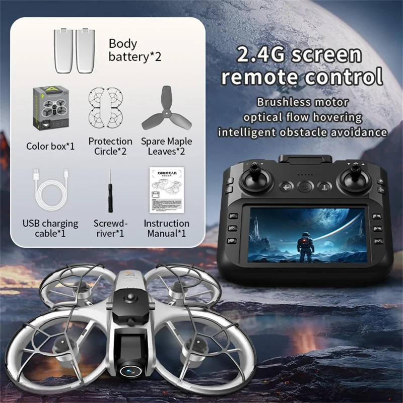 Z4 HD FPV Drone Brushless Optical Flow RC Quadcopter with 4.3 Inch Screen Remote Control, with 2 Batteries
