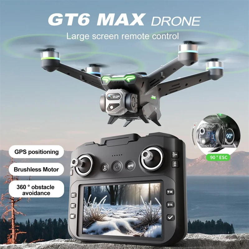 GT6 MAX Drone a Doppia Fotocamera GPS con Evitamento Ostacoli, Motore Brushless, Aeromobile RC con Schermo Remoto da 5,64 Pollici, con 2 Batterie