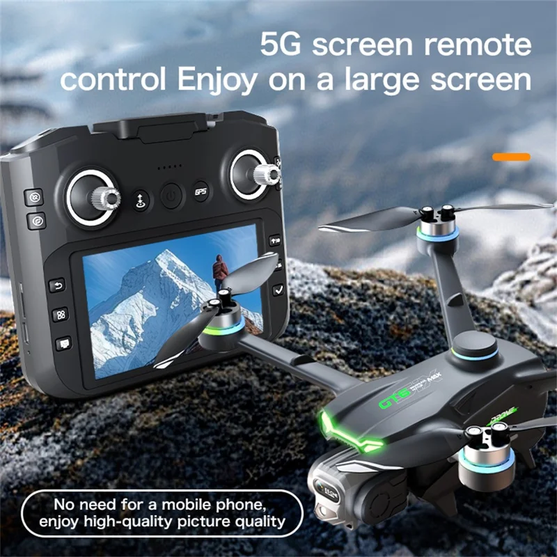 GT6 MAX Drone a Doppia Fotocamera GPS con Evitamento Ostacoli, Motore Brushless, Aeromobile RC con Schermo Remoto da 5,64 Pollici, con 2 Batterie