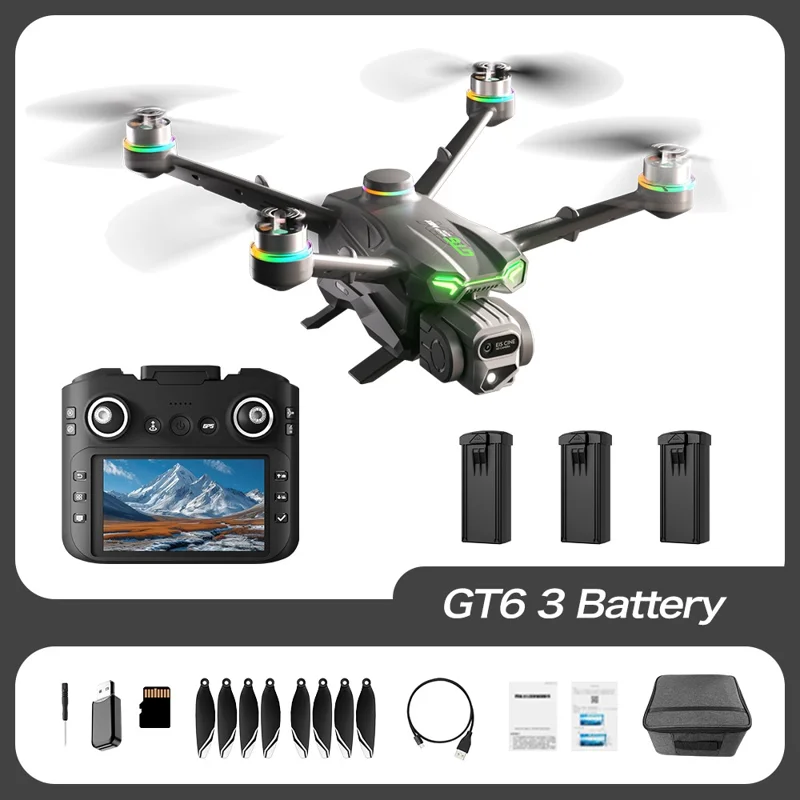 GT6 MAX Drone GPS a Doppia Fotocamera con Evitamento Ostacoli, Aereo RC Brushless con Schermo Remoto da 5,64 Pollici, con 3 Batterie