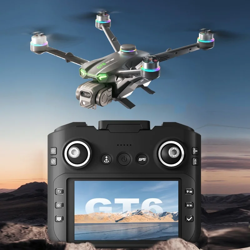 GT6 MAX Drone GPS a Doppia Fotocamera con Evitamento Ostacoli, Aereo RC Brushless con Schermo Remoto da 5,64 Pollici, con 3 Batterie