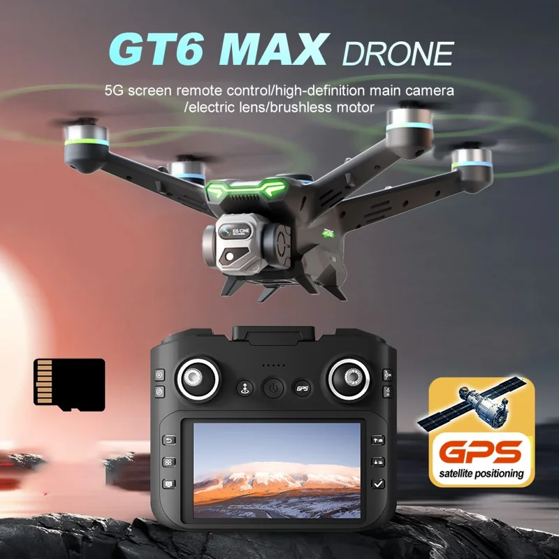 GT6 MAX Drone GPS a Doppia Fotocamera con Evitamento Ostacoli, Aereo RC Brushless con Schermo Remoto da 5,64 Pollici, con 3 Batterie