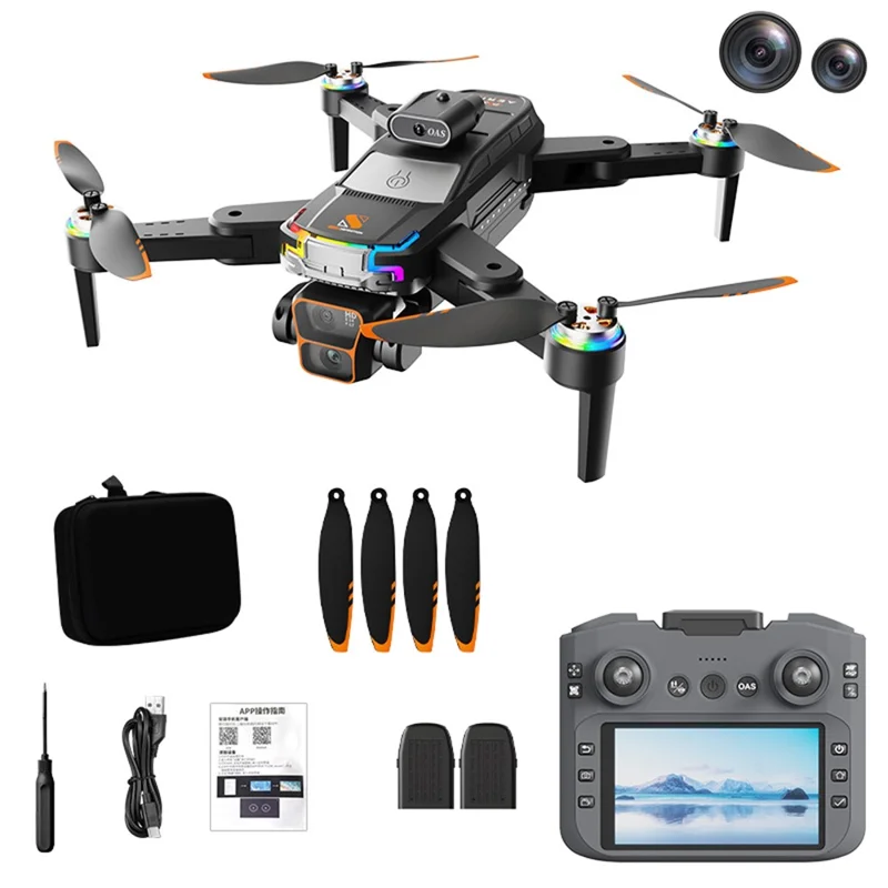 Z2 Drone Brushless con Posizionamento Ottico a Flusso, Pieghevole, con Schermo Remoto da 4,3 Pollici e 2 Batterie - Nero