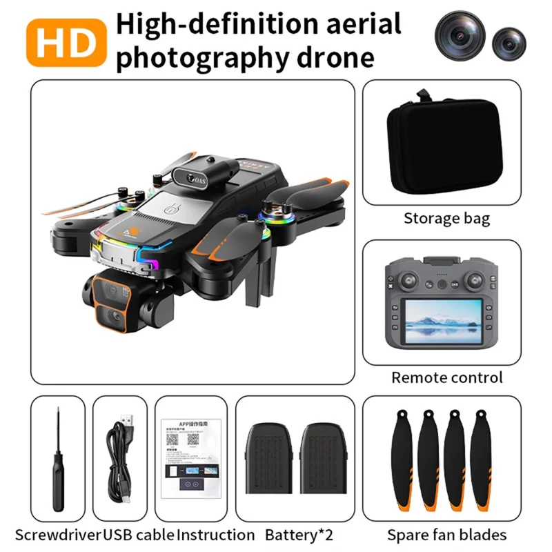 Z2 Drone Brushless con Posizionamento Ottico a Flusso, Pieghevole, con Schermo Remoto da 4,3 Pollici e 2 Batterie - Nero