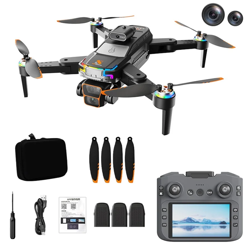 Drone Brushless Z2 com Posicionamento por Fluxo Óptico, Dobrável, com Tela Remota de 4,3 Polegadas e 3 Baterias - Preto