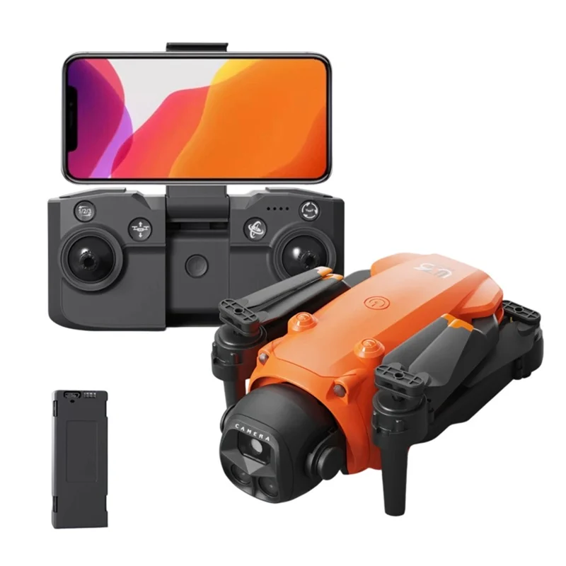 LU36 Dual Camera Remote Control Drone with LED Light Optical Flow Positioning Foldable Quadcopter, with 1 Battery - Orange