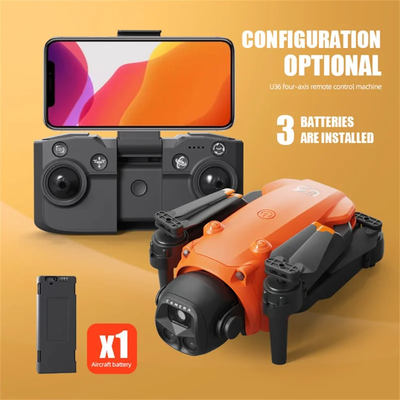 LU36 Dual Camera Remote Control Drone with LED Light Optical Flow Positioning Foldable Quadcopter, with 1 Battery - Orange