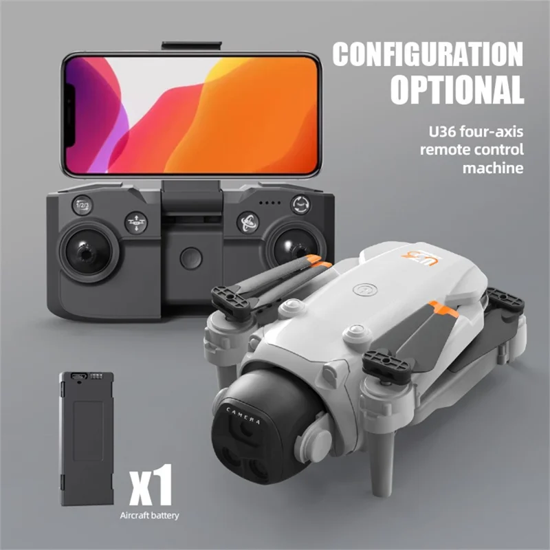 LU36 Dual Camera Remote Control Drone with LED Light Optical Flow Positioning Foldable Quadcopter, with 1 Battery - Grey