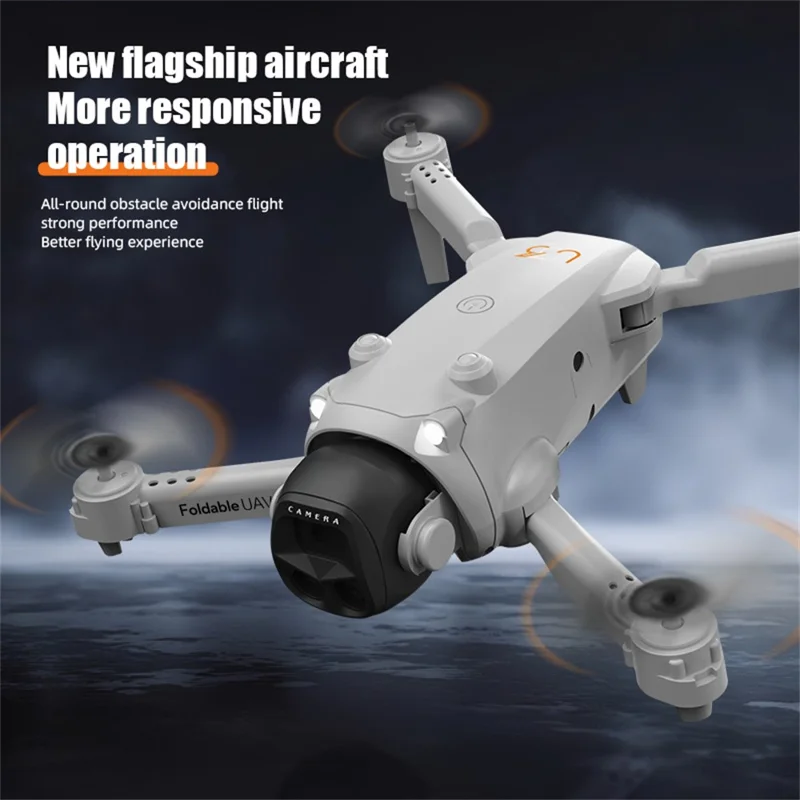 Drone à double caméra LU36 avec télécommande, éclairage LED, positionnement par flux optique, quadricoptère pliable, avec 3 batteries - Noir - Gris