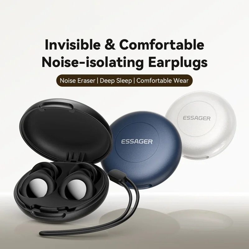 ESSAGER Noise Cancelling Sleeping Earplugs Noise Insulation Silicone Ear Protectors with Storage Case - Black