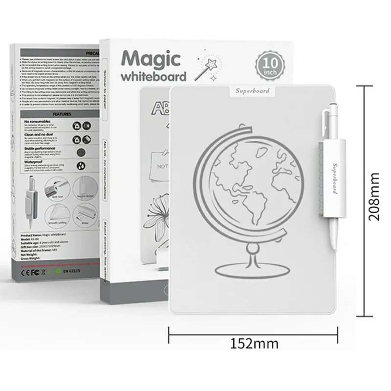 Quadro Magnético de Desenho com Caneta e Borracha, Plástico ABS de 10 Polegadas, Branco