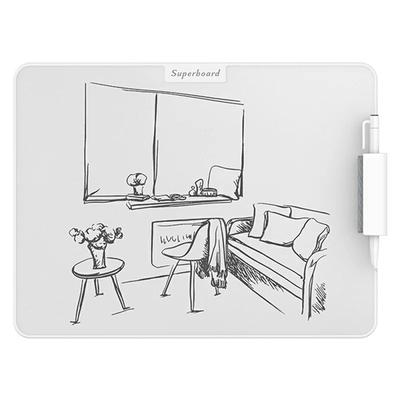 15 Inch ABS Plastic Magnetic Writing Tablet Nano Microcapsule Drawing Board with Eraser and Pen - White