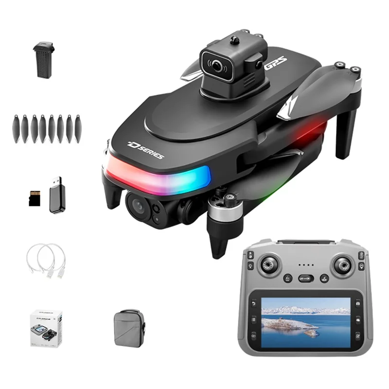 Câmera Aérea de Fotografia Panorâmica D19 1080P com Ângulo Amplo, Drone Dobrável com Motor Sem Escova e Controle Remoto com Tela de 4,5 Polegadas, com 1 Bateria