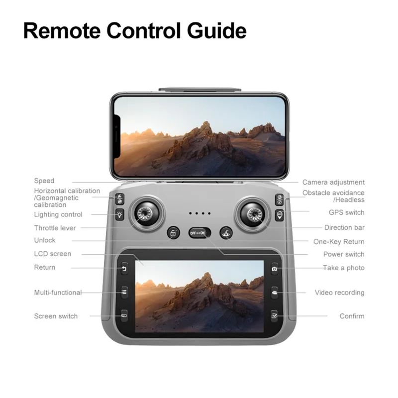Câmera Aérea de Fotografia Panorâmica D19 1080P com Ângulo Amplo, Drone Dobrável com Motor Sem Escova e Controle Remoto com Tela de 4,5 Polegadas, com 1 Bateria