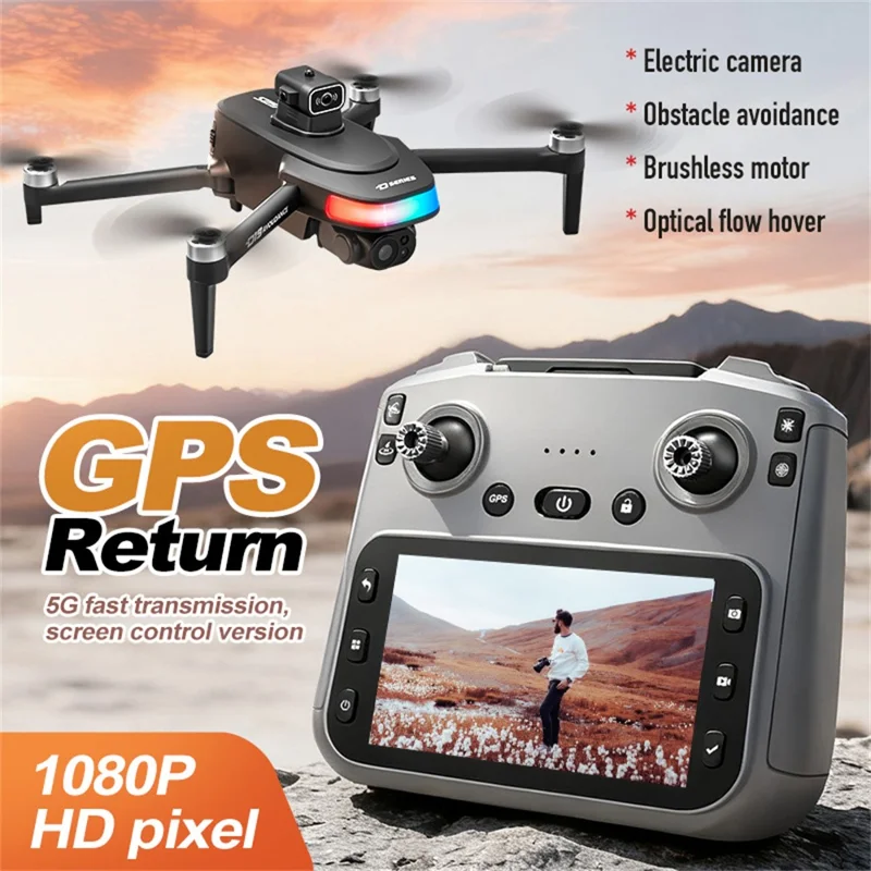 Câmera Aérea de Fotografia Panorâmica D19 1080P com Ângulo Amplo, Drone Dobrável com Motor Sem Escova e Controle Remoto com Tela de 4,5 Polegadas, com 1 Bateria