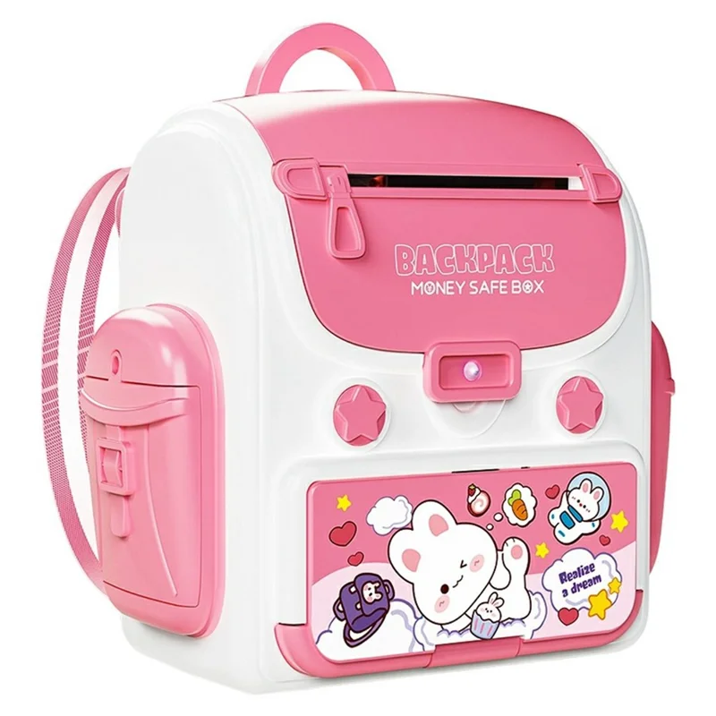 Sac à dos pour enfants 23529A / B Tirelire Jouet Auto-Roll Argent Boîte d'épargne musicale avec serrure à empreinte digitale pour enfants - Rose