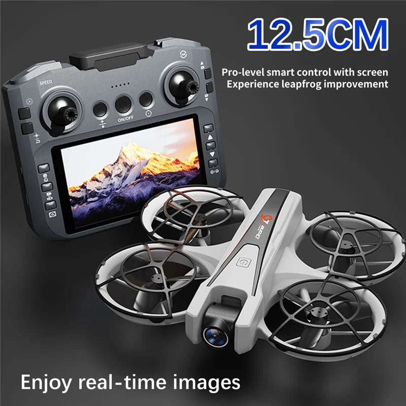 YL05 HD Aerial Photography Quadcopter with 4.3 Inch Screen Controller Optical Flow Positioning Brushless RC Drone with LED Light, with 2 Batteries - Black