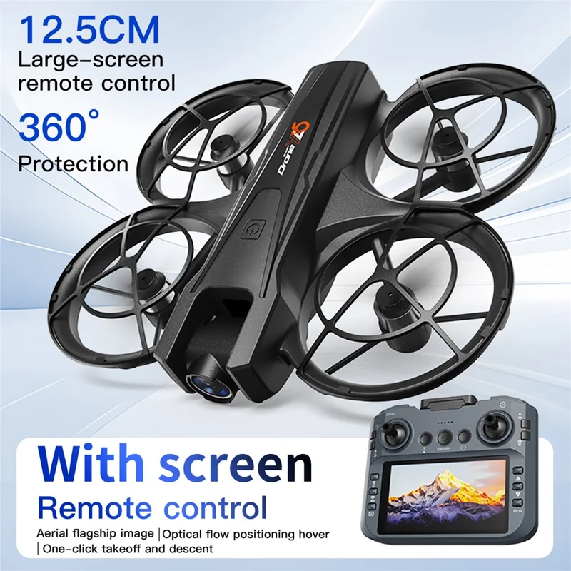 YL05 HD Aerial Photography Quadcopter with 4.3 Inch Screen Controller Optical Flow Positioning Brushless RC Drone with LED Light, with 2 Batteries - Black