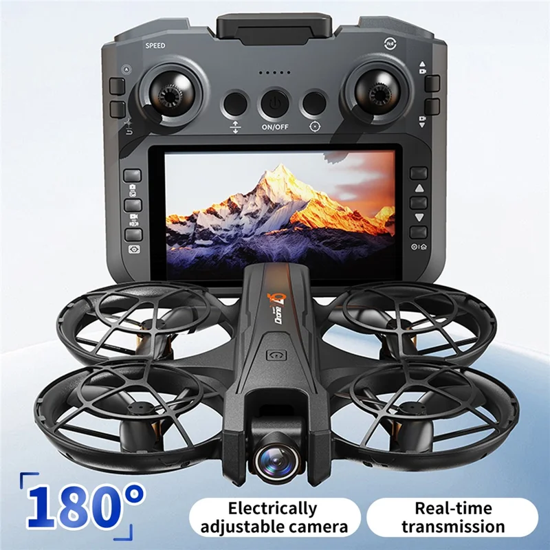 YL05 HD Aerial Photography Quadcopter with 4.3 Inch Screen Controller Optical Flow Positioning Brushless RC Drone with LED Light, with 2 Batteries - Black