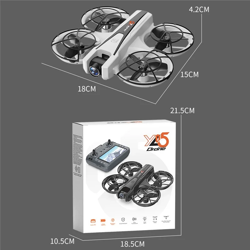 YL05 HD luftfoto kvadrokopter med 4,3 tommer skærmcontroller optisk flow-positionering børsteløs RC-drone med LED-lys, med 3 batterier - Sort