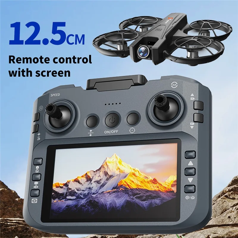 YL05 HD luftfoto kvadrokopter med 4,3 tommer skærmcontroller optisk flow-positionering børsteløs RC-drone med LED-lys, med 3 batterier - Sort