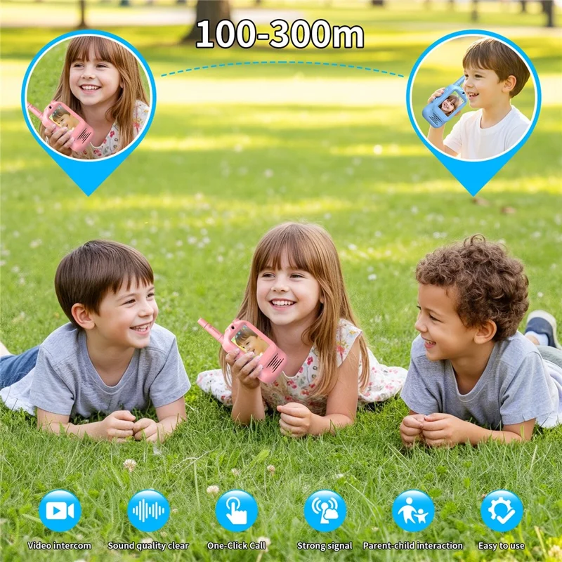 S88 2 Peças Walkie-Talkies de Vídeo para Crianças com Alcance de 300 m, Ecrã HD 2,0, Intercomunicador Sem Fios Recarregável para Rapazes e Raparigas