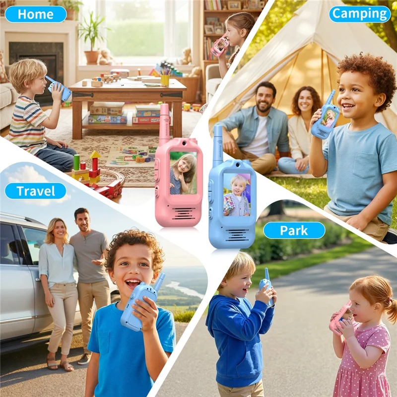S88 2 Peças Walkie-Talkies de Vídeo para Crianças com Alcance de 300 m, Ecrã HD 2,0, Intercomunicador Sem Fios Recarregável para Rapazes e Raparigas