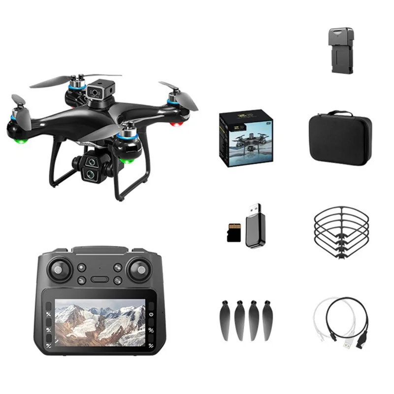 Z3 Brushless Quadcopter Dual Camera HD FPV RC Drone with 4.3 Inch Large Screen Remote Control, with 1 Battery - Black