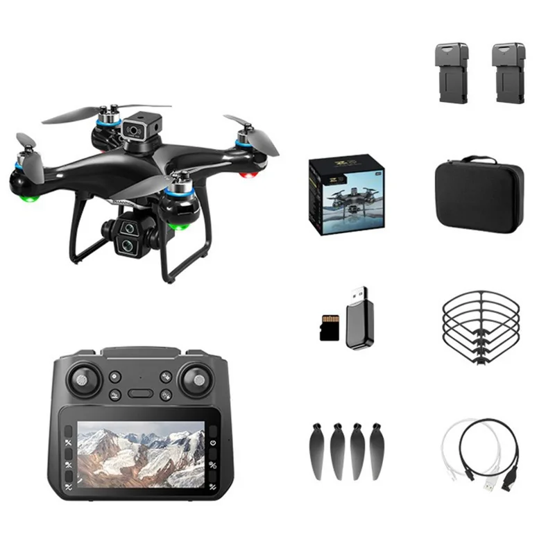 Z3 Brushless Quadcopter Dual Camera HD FPV RC Drone with 4.3 Inch Large Screen Remote Control, with 2 Batteries - Black