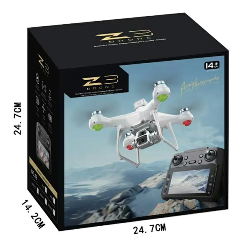 Z3 Brushless Quadcopter Dual Camera HD FPV RC Drone with 4.3 Inch Large Screen Remote Control, with 2 Batteries - Black