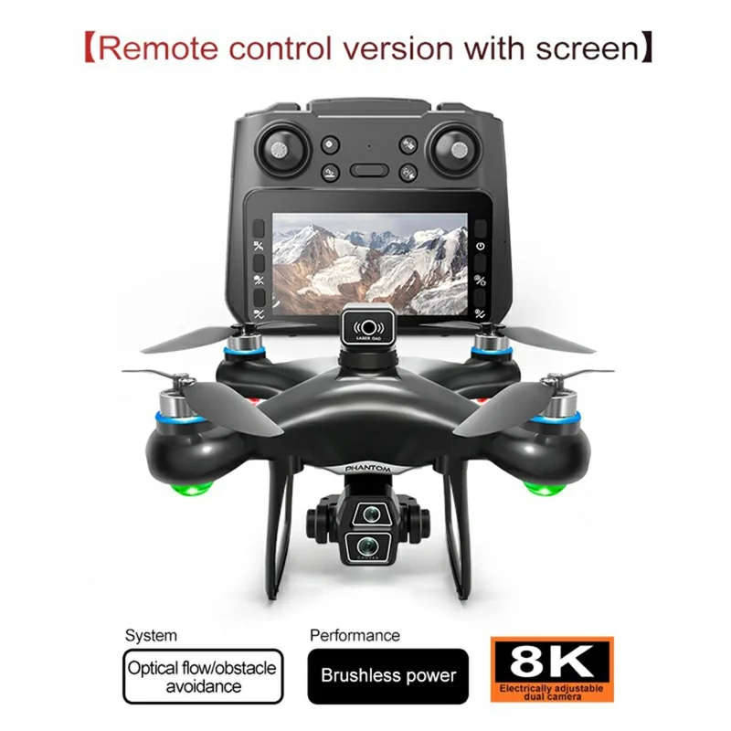 Z3 Brushless Quadcopter Dual Camera HD FPV RC Drone with 4.3 Inch Large Screen Remote Control, with 2 Batteries - Black