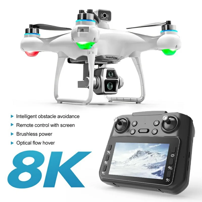 Z3 Brushless Quadcopter Dual Camera HD FPV RC Drone with 4.3 Inch Large Screen Remote Control, with 2 Batteries - Black