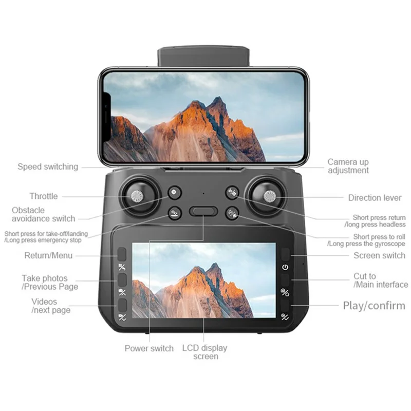 Z3 Brushless Quadcopter Dual Camera HD FPV RC Drone with 4.3 Inch Large Screen Remote Control, with 2 Batteries - Black