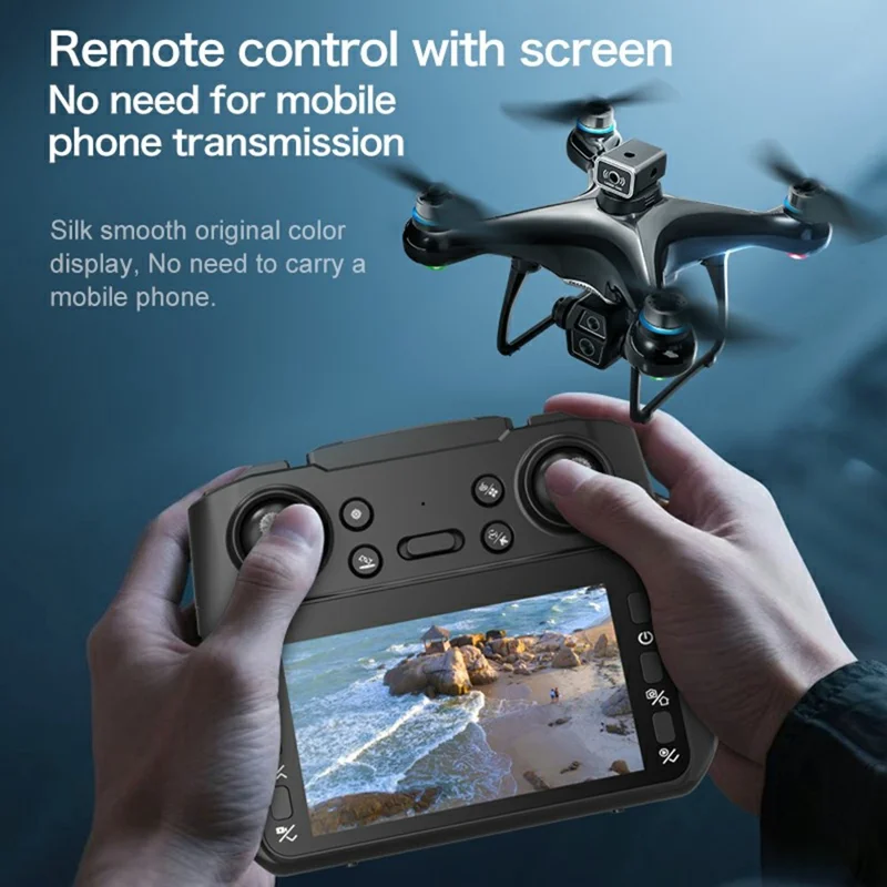 Z3 Brushless Quadcopter Dual Camera HD FPV RC Drone with 4.3 Inch Large Screen Remote Control, with 3 Batteries - Black