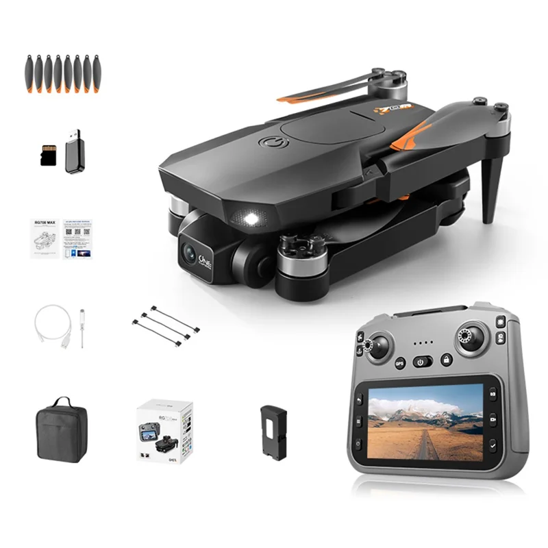 RG708MAX طائرة مسيرة بدون طيار بمحركات فرش ببطارية واحدة وشاشة تحكم 4.5 بوصة مع تثبيت بصري ثنائي المحور ونظام تحديد المواقع GPS بدون مستشعر تجنب العوائق
